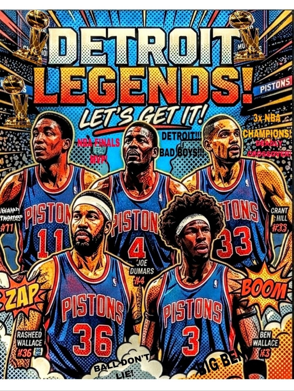 NEW!💯 DETROIT PISTONS 8.5x11 ULTRA PREMIUM GLOSSY SELF CREATED POP ART POSTER!